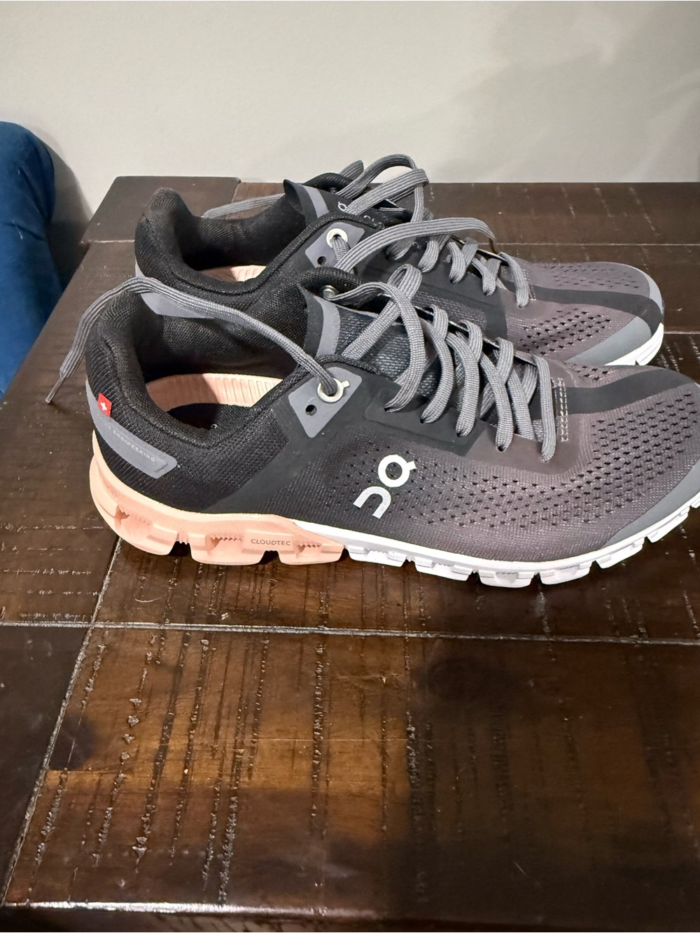 On Running Women's Gray Athletic Shoes with Pink Accent Sole